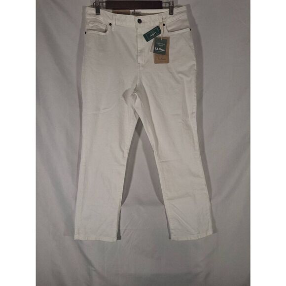 L.L. Bean True Shape High Rise Slim Leg White Jeans Size 14 NEW - Picture 1 of 6